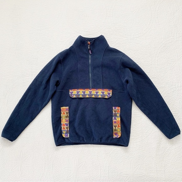 RARE🔥 Patagonia Unisex‎ Synchilla Fleece Anorak Pullover, New Navy / Aztec - Picture 2 of 6